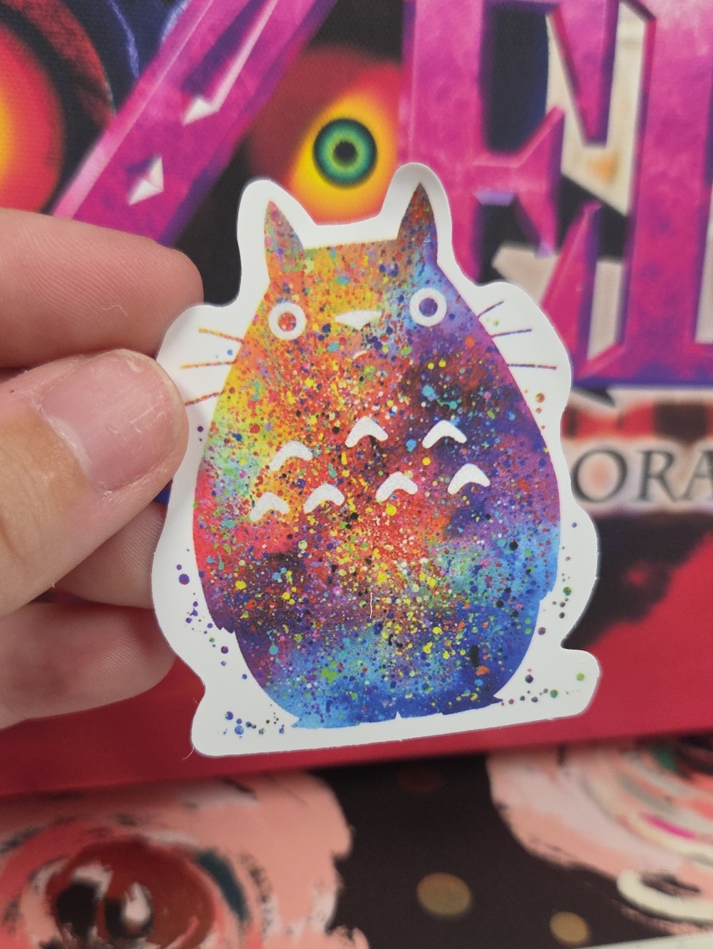 Multicolor Splash Totoro Sticker for Pets — Vibrant Rainbow Cat Accent